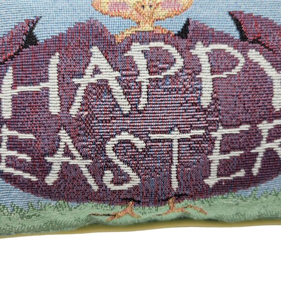 Vintage Happy Easter Chick Decorative Tapestry Throw Pillow Yellow - Picture 4 of 9